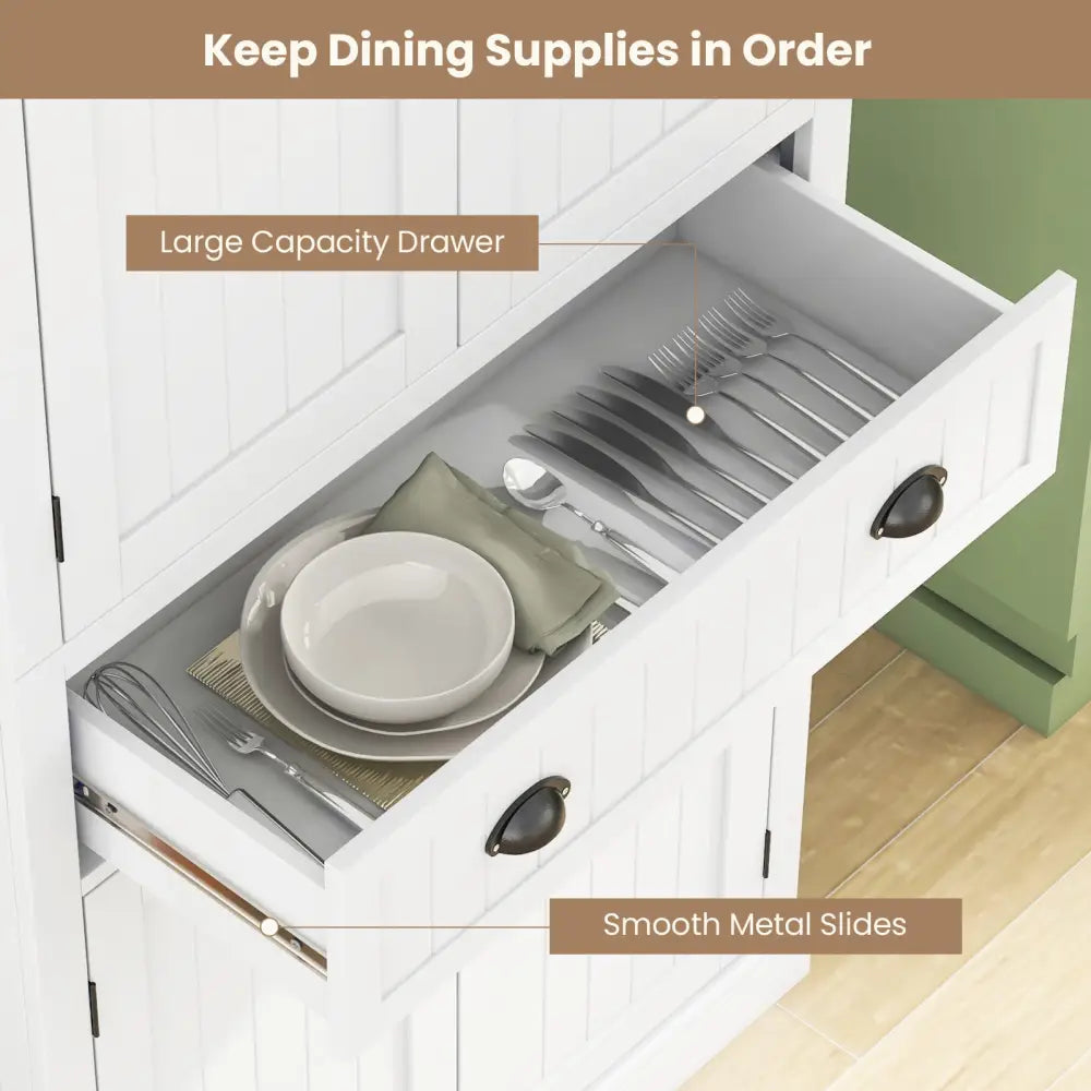 Kitchen Pantry Storage Cabinet with Doors Drawer and Adjustable Shelves-White - White - Sideboards Cabinets & Buffets