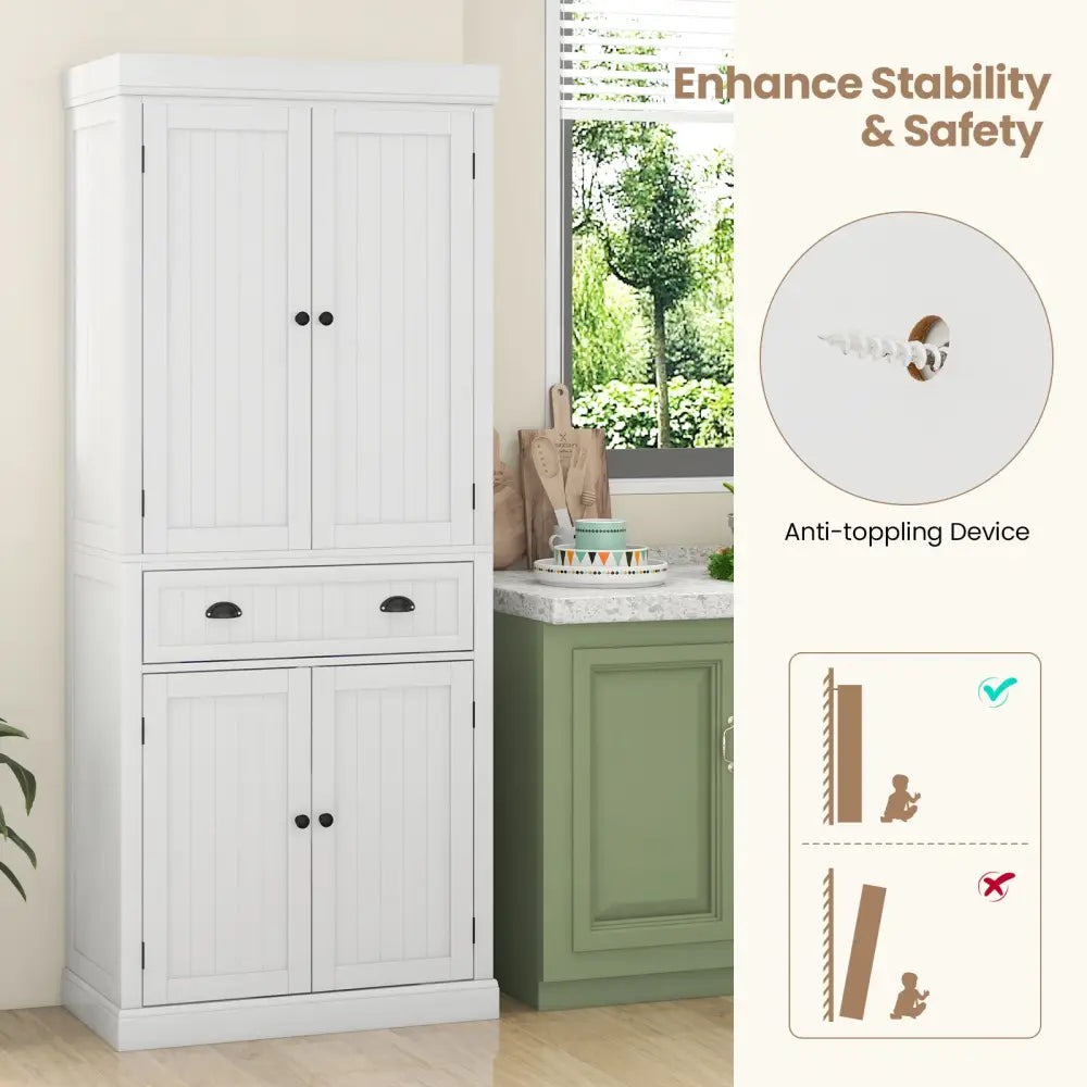 Kitchen Pantry Storage Cabinet with Doors Drawer and Adjustable Shelves-White - White - Sideboards Cabinets & Buffets