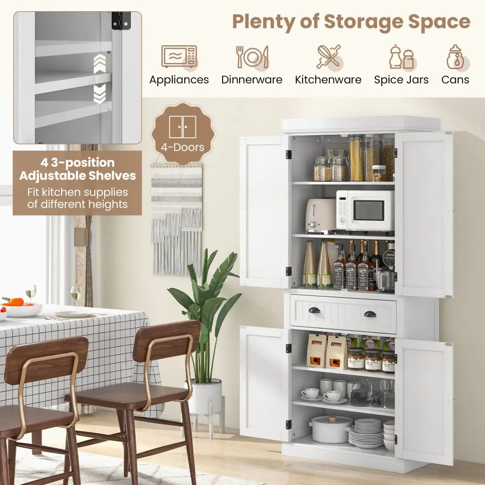 Kitchen Pantry Storage Cabinet with Doors Drawer and Adjustable Shelves-White - White - Sideboards Cabinets & Buffets