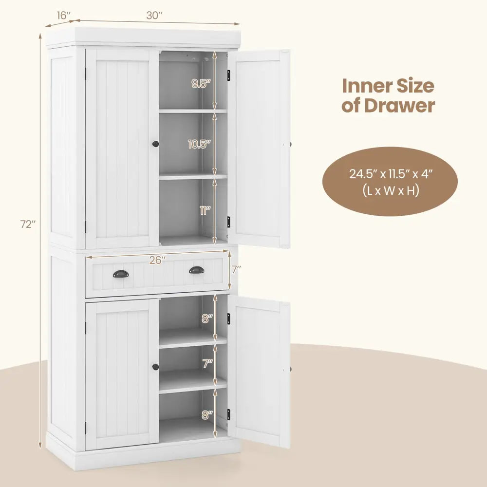 Kitchen Pantry Storage Cabinet with Doors Drawer and Adjustable Shelves-White - White - Sideboards Cabinets & Buffets