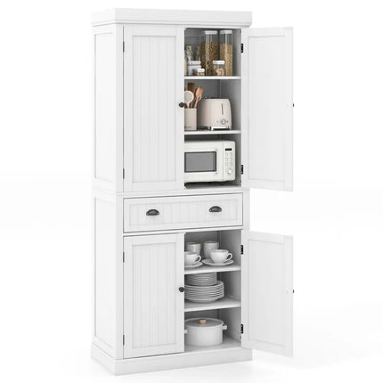 Kitchen Pantry Storage Cabinet with Doors Drawer and Adjustable Shelves-White - White - Bedroom