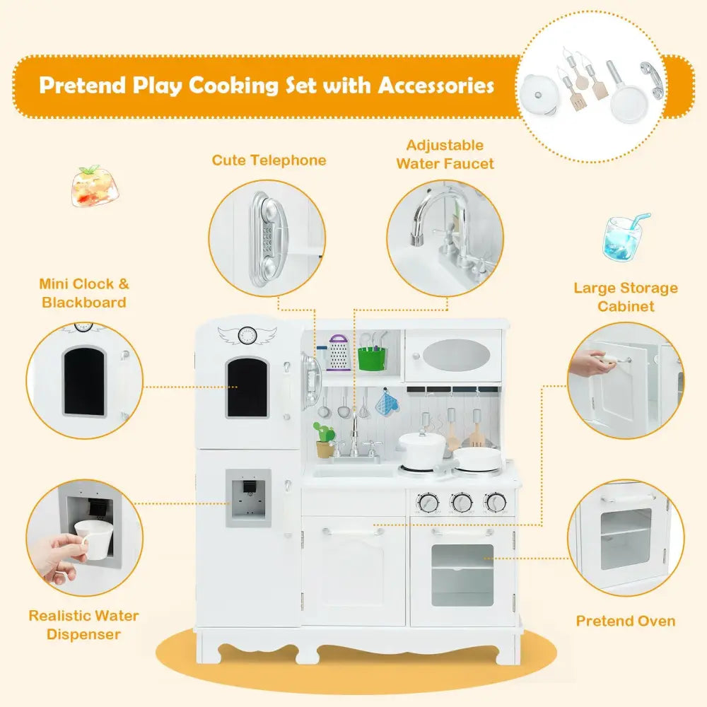 Kitchen Pretend Play Cookware Set Toys for Kids with Water Dispenser - White - Play Kitchen Sets