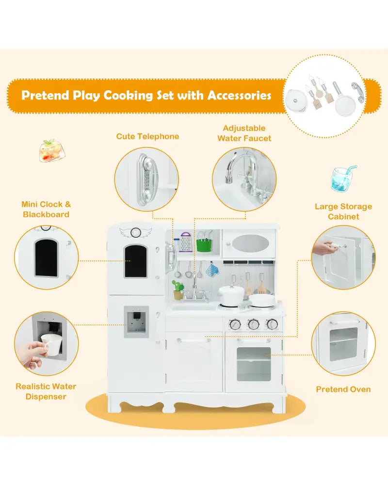 Kitchen Pretend Play Cookware Set Toys for Kids with Water Dispenser - White - Play Kitchen Sets