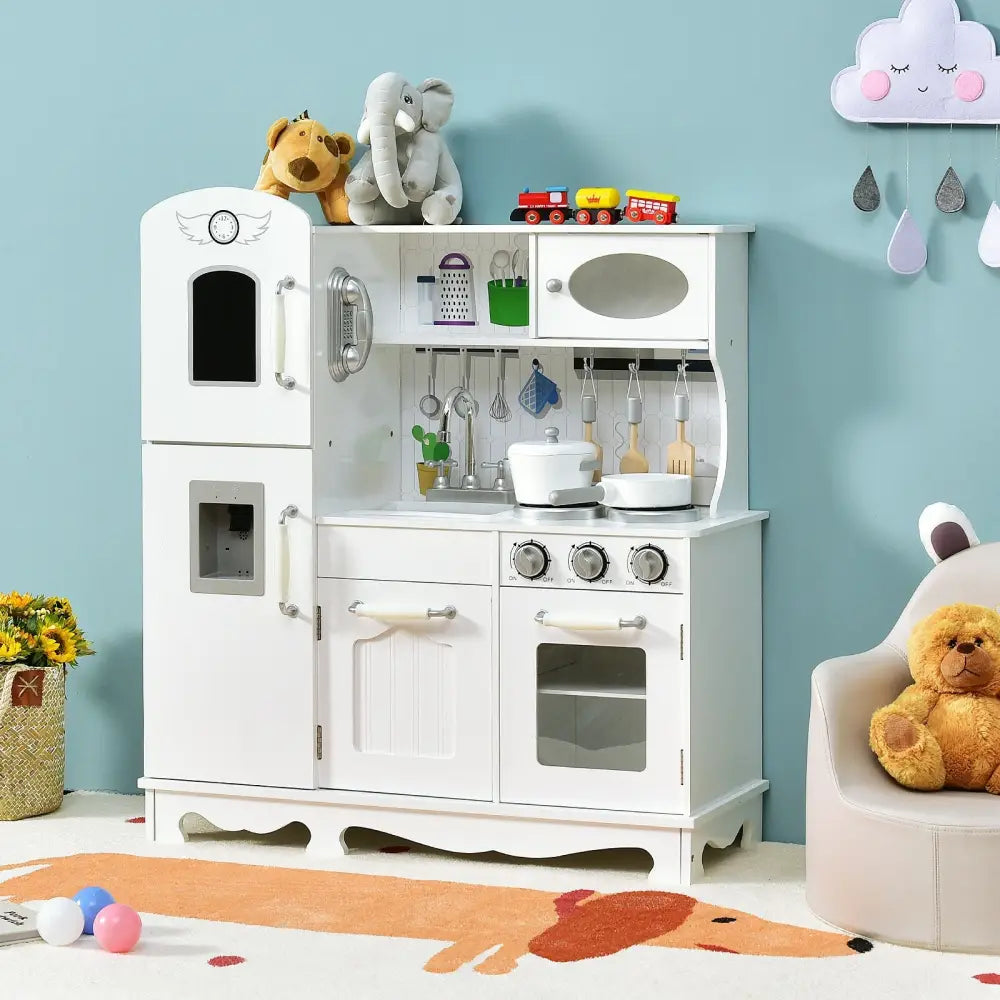 Kitchen Pretend Play Cookware Set Toys for Kids with Water Dispenser - White - Play Kitchen Sets