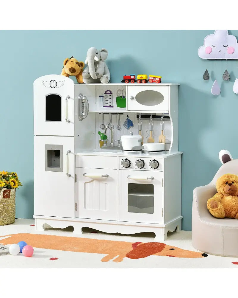 Kitchen Pretend Play Cookware Set Toys for Kids with Water Dispenser - White - Play Kitchen Sets