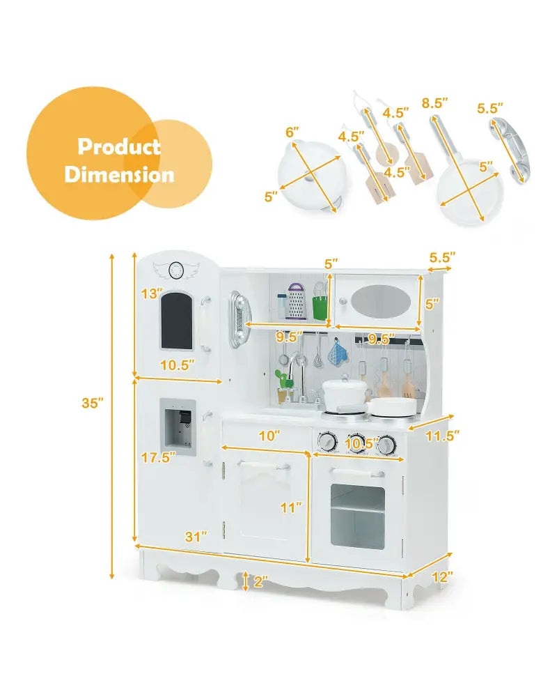 Kitchen Pretend Play Cookware Set Toys for Kids with Water Dispenser - White - Play Kitchen Sets