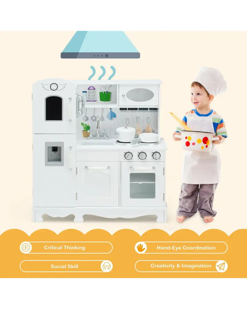Kitchen Pretend Play Cookware Set Toys for Kids with Water Dispenser - White - Play Kitchen Sets