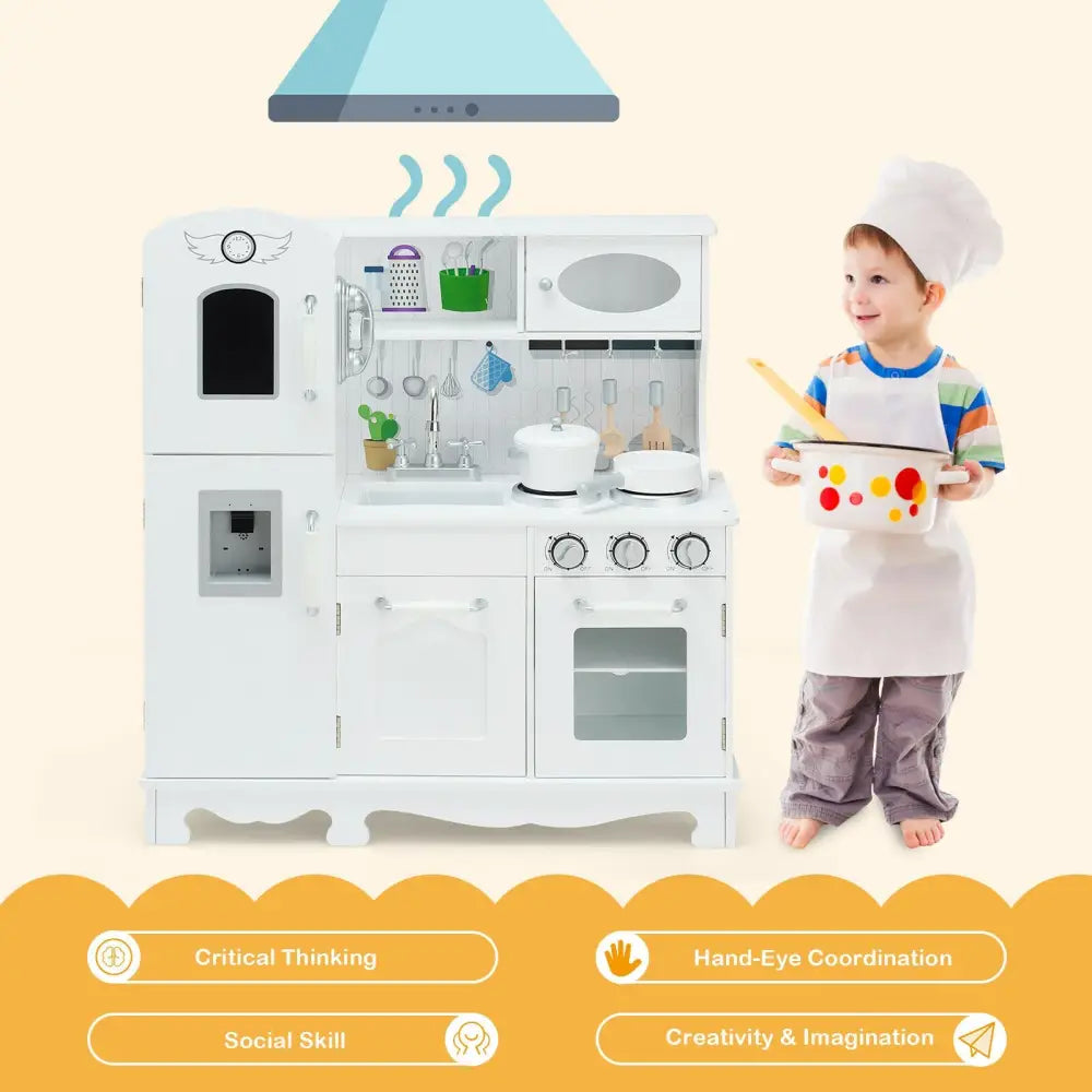 Kitchen Pretend Play Cookware Set Toys for Kids with Water Dispenser - White - Play Kitchen Sets