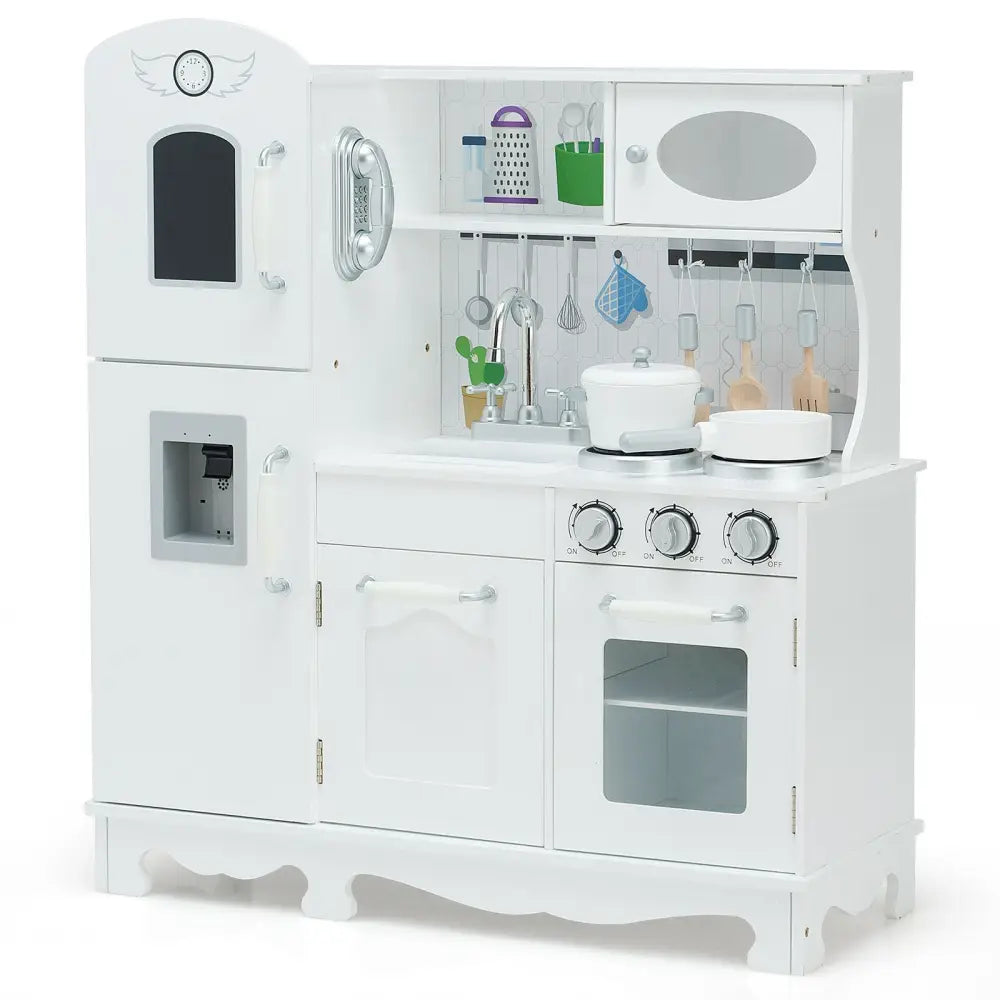 Kitchen Pretend Play Cookware Set Toys for Kids with Water Dispenser - White - Play Kitchen Sets