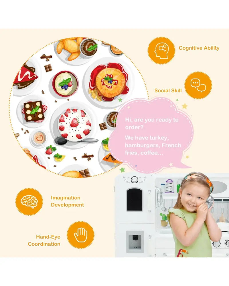 Kitchen Pretend Play Cookware Set Toys for Kids with Water Dispenser - White - Play Kitchen Sets