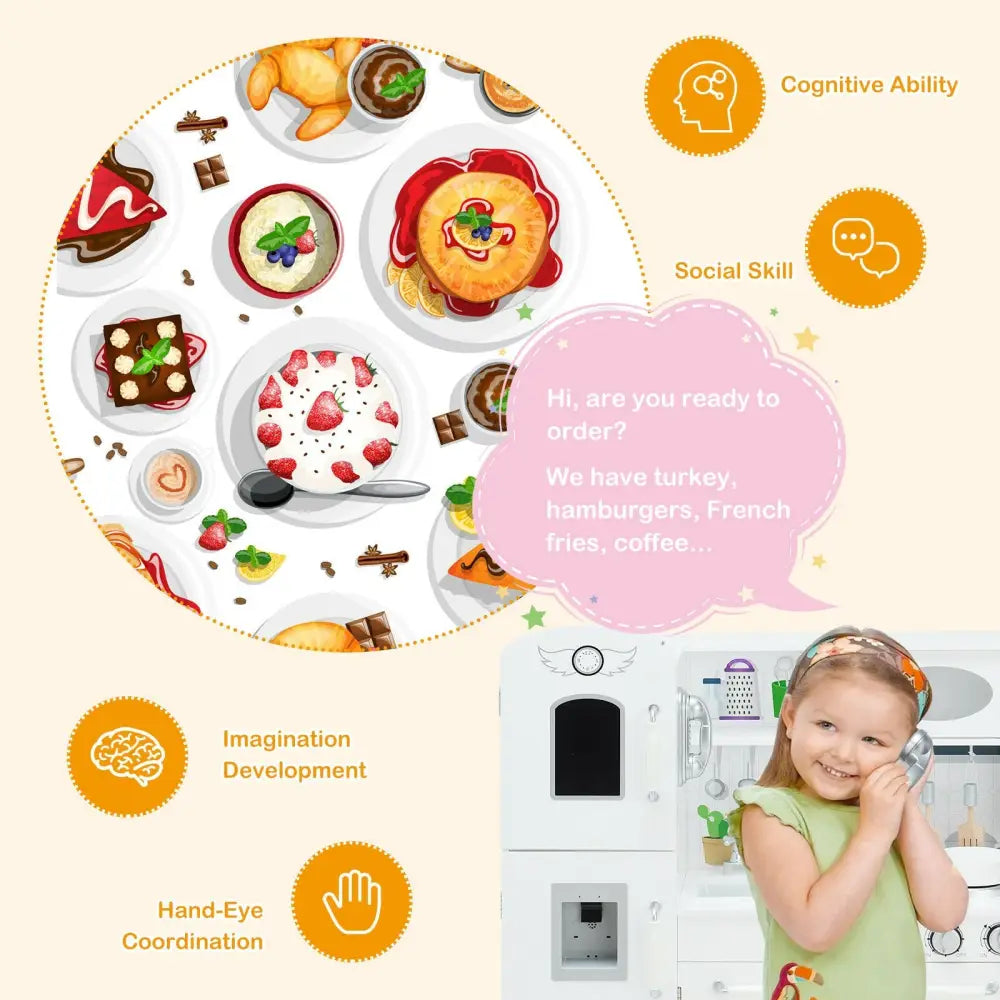 Kitchen Pretend Play Cookware Set Toys for Kids with Water Dispenser - White - Play Kitchen Sets
