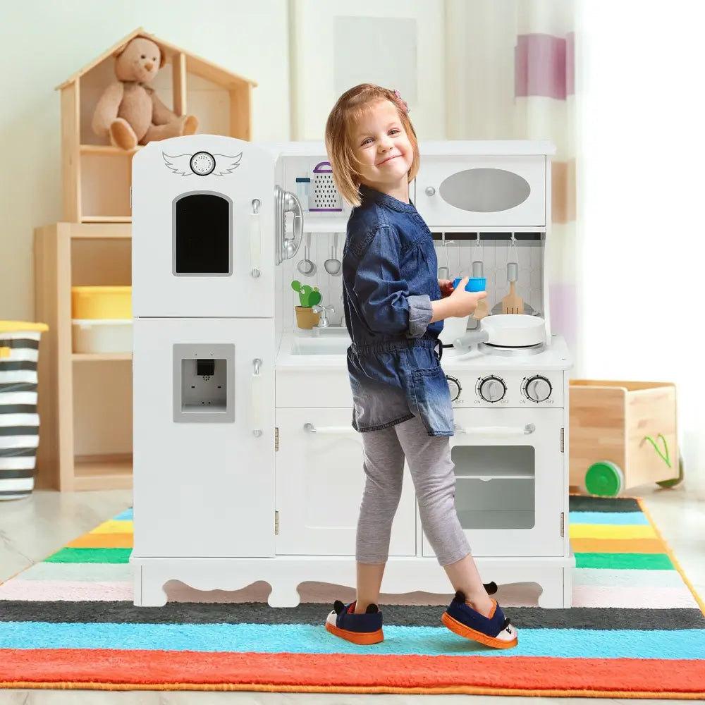Kitchen Pretend Play Cookware Set Toys for Kids with Water Dispenser - White - Play Kitchen Sets