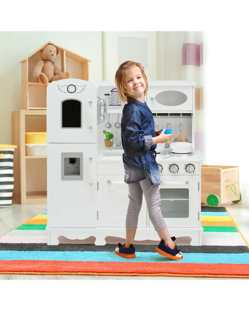 Kitchen Pretend Play Cookware Set Toys for Kids with Water Dispenser - White - Play Kitchen Sets