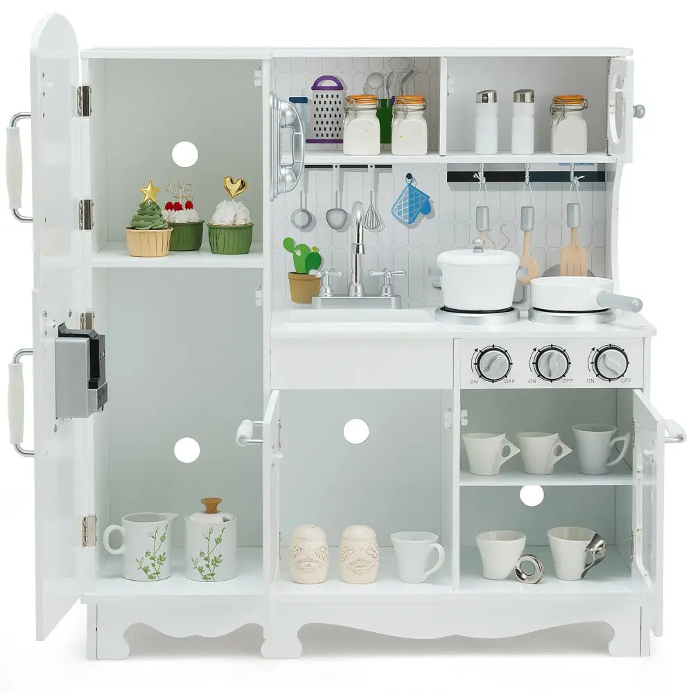 Kitchen Pretend Play Cookware Set Toys for Kids with Water Dispenser - White - Play Kitchen Sets