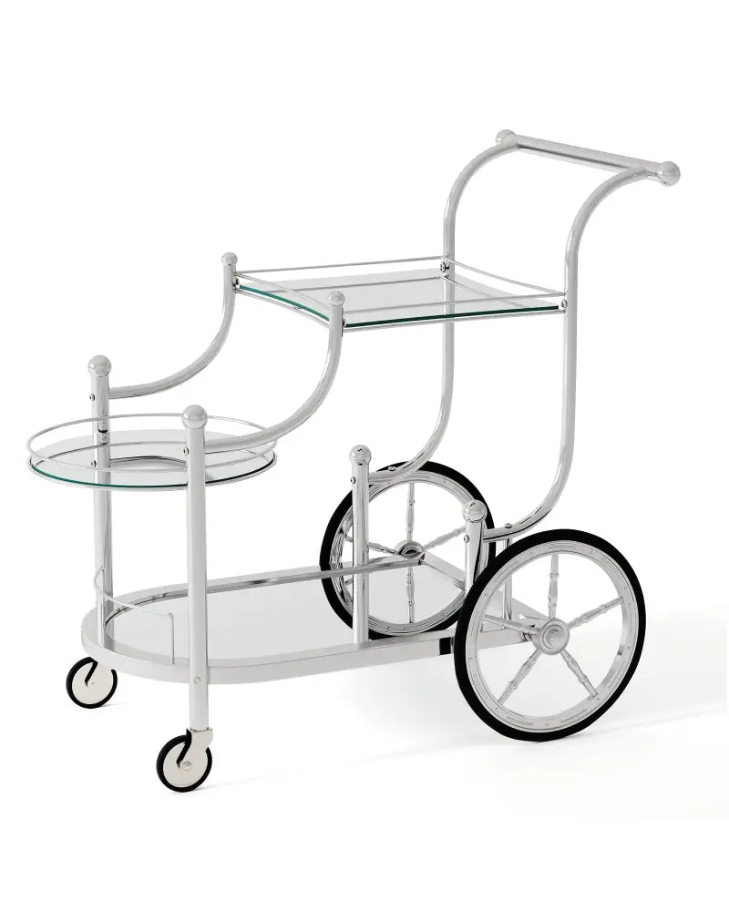 Kitchen Rolling Bar Cart with Tempered Glass Suitable for Restaurant and Hotel - Silver - Kitchen Islands & Carts