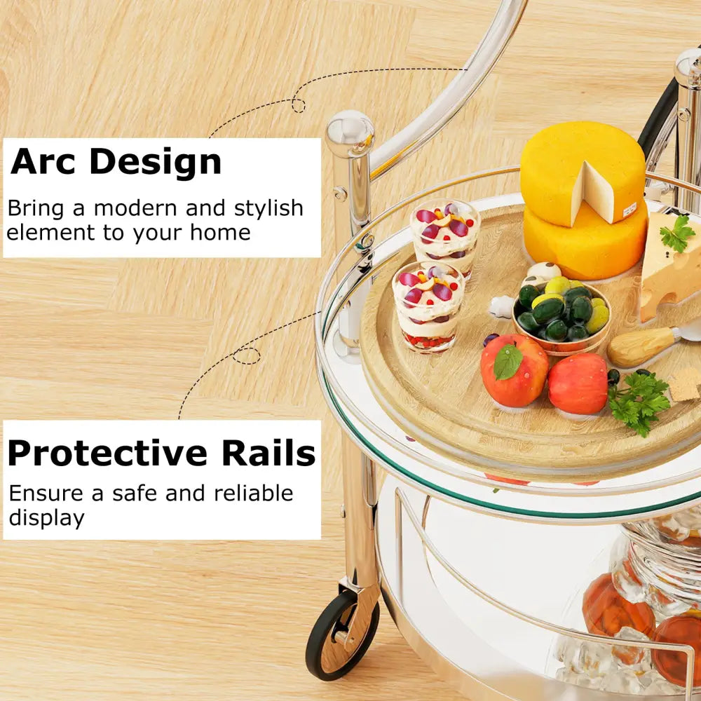Kitchen Rolling Bar Cart with Tempered Glass Suitable for Restaurant and Hotel - Silver - Kitchen Islands & Carts