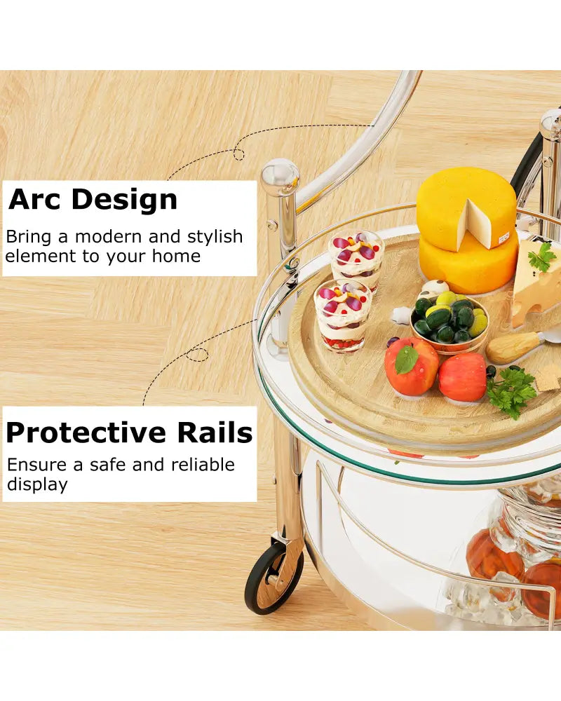 Kitchen Rolling Bar Cart with Tempered Glass Suitable for Restaurant and Hotel - Silver - Kitchen Islands & Carts