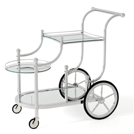 Kitchen Rolling Bar Cart with Tempered Glass Suitable for Restaurant and Hotel - Silver - Kitchen Islands & Carts