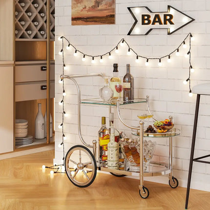 Kitchen Rolling Bar Cart with Tempered Glass Suitable for Restaurant and Hotel - Silver - Kitchen Islands & Carts