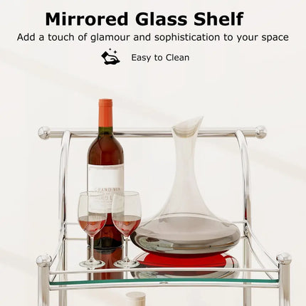 Kitchen Rolling Bar Cart with Tempered Glass Suitable for Restaurant and Hotel - Silver - Kitchen Islands & Carts