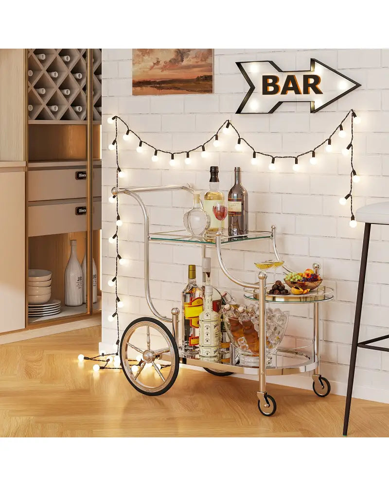 Kitchen Rolling Bar Cart with Tempered Glass Suitable for Restaurant and Hotel - Silver - Kitchen Islands & Carts