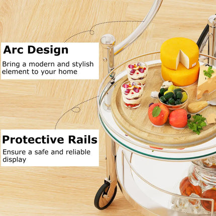 Kitchen Rolling Bar Cart with Tempered Glass Suitable for Restaurant and Hotel - Silver - Kitchen Islands & Carts