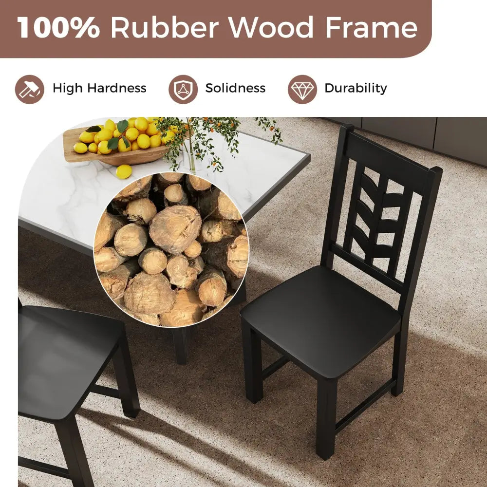 Kitchen Side Dining Chair Set of 2 with Rubber Wood Frame-Black - Black - Dining Chairs