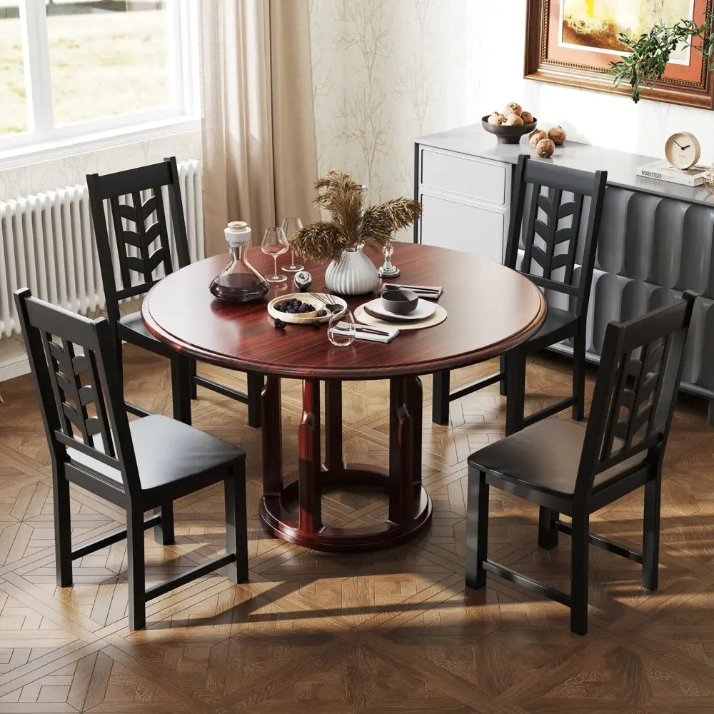 Kitchen Side Dining Chair Set of 2 with Rubber Wood Frame-Black - Black - Dining Chairs