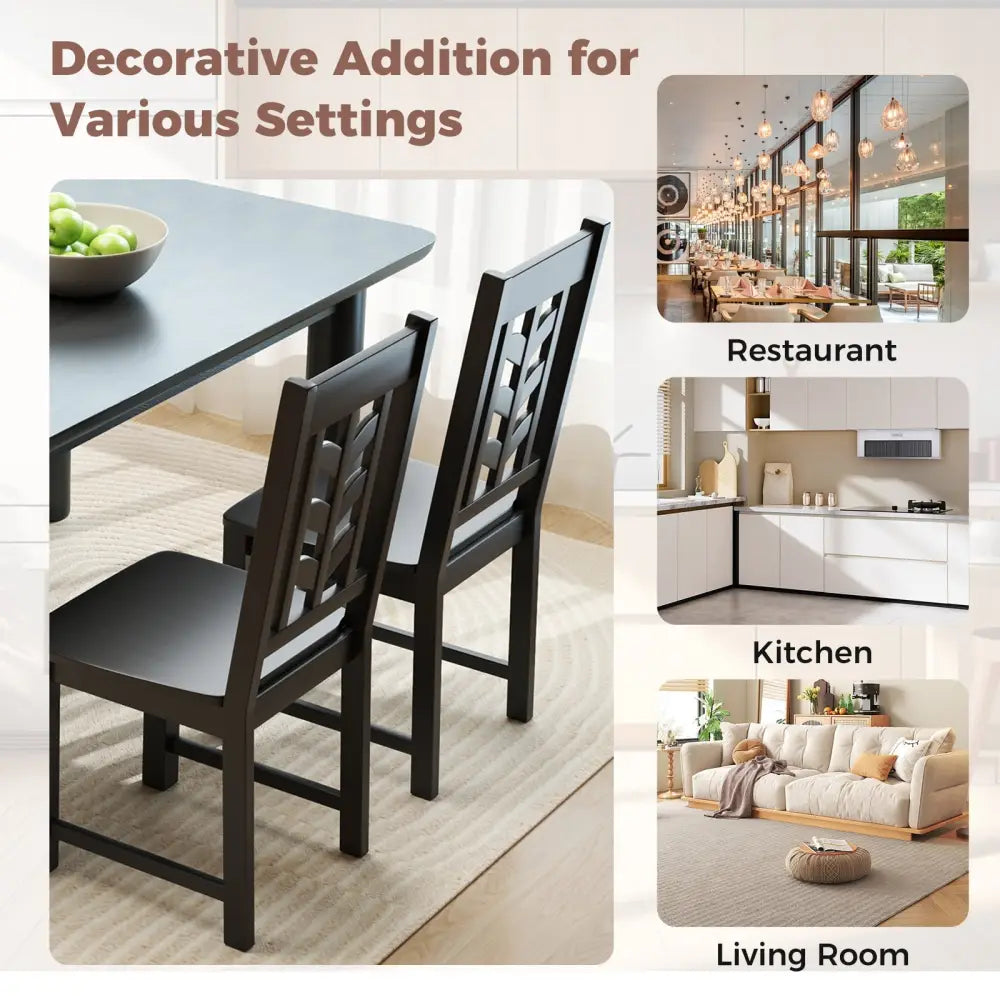 Kitchen Side Dining Chair Set of 2 with Rubber Wood Frame-Black - Black - Dining Chairs