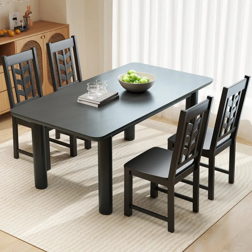 Kitchen Side Dining Chair Set of 2 with Rubber Wood Frame-Black - Black - Dining Chairs