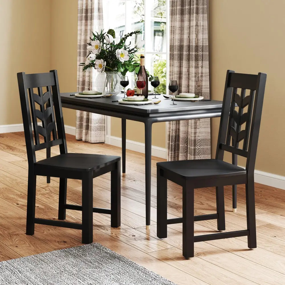 Kitchen Side Dining Chair Set of 2 with Rubber Wood Frame-Black - Black - Dining Chairs