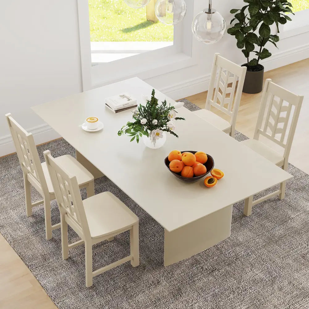 Kitchen Side Dining Chair Set of 2 with Rubber Wood Frame-Cream White - Cream White - Dining Chairs