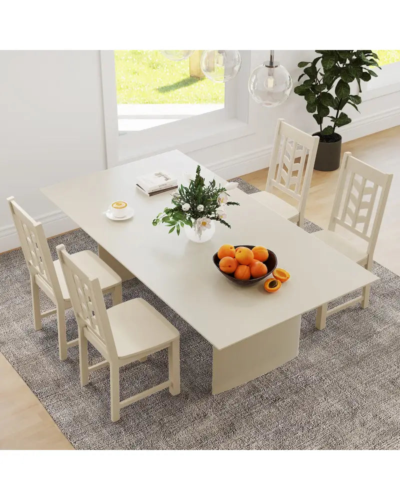 Kitchen Side Dining Chair Set of 2 with Rubber Wood Frame-Cream White - Cream White - Dining Chairs