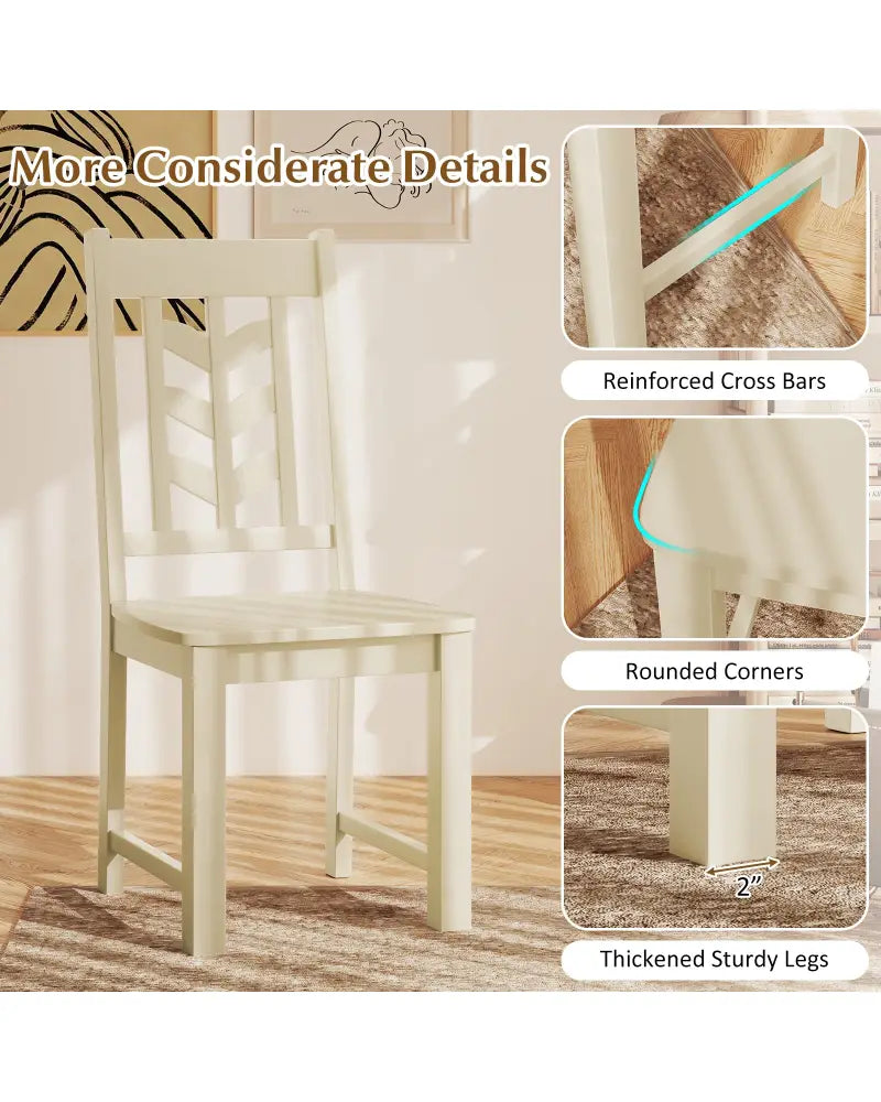 Kitchen Side Dining Chair Set of 2 with Rubber Wood Frame-Cream White - Cream White - Dining Chairs