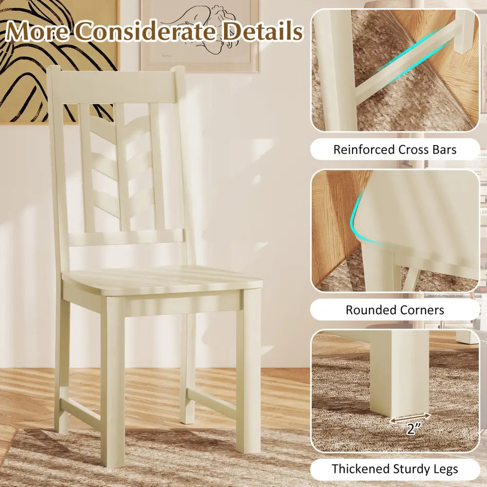 Kitchen Side Dining Chair Set of 2 with Rubber Wood Frame-Cream White - Cream White - Dining Chairs
