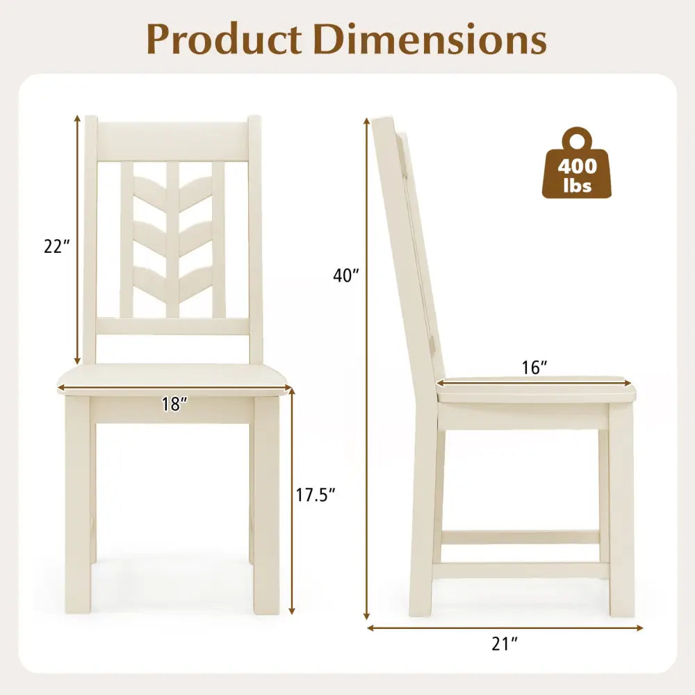 Kitchen Side Dining Chair Set of 2 with Rubber Wood Frame-Cream White - Cream White - Dining Chairs
