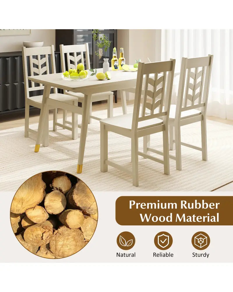 Kitchen Side Dining Chair Set of 2 with Rubber Wood Frame-Cream White - Cream White - Dining Chairs