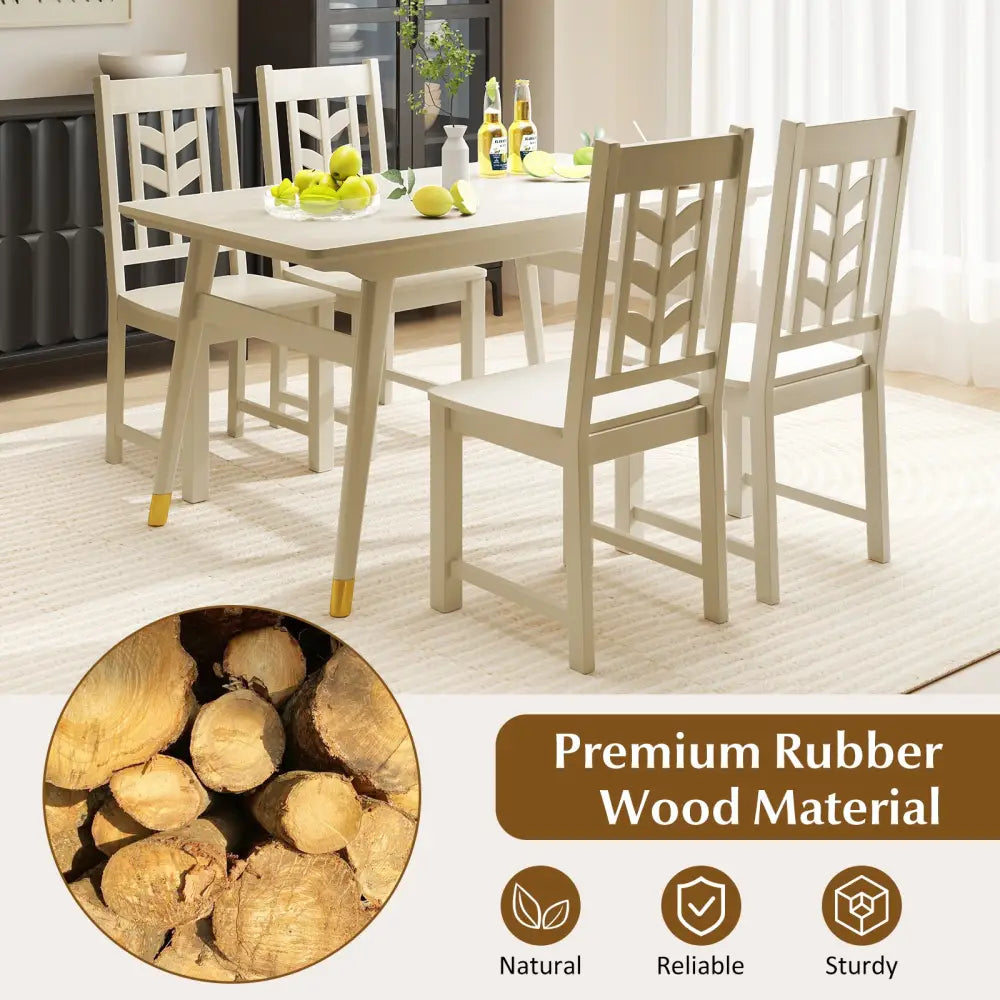 Kitchen Side Dining Chair Set of 2 with Rubber Wood Frame-Cream White - Cream White - Dining Chairs