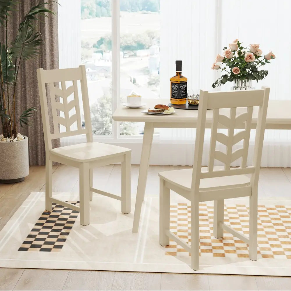 Kitchen Side Dining Chair Set of 2 with Rubber Wood Frame-Cream White - Cream White - Dining Chairs