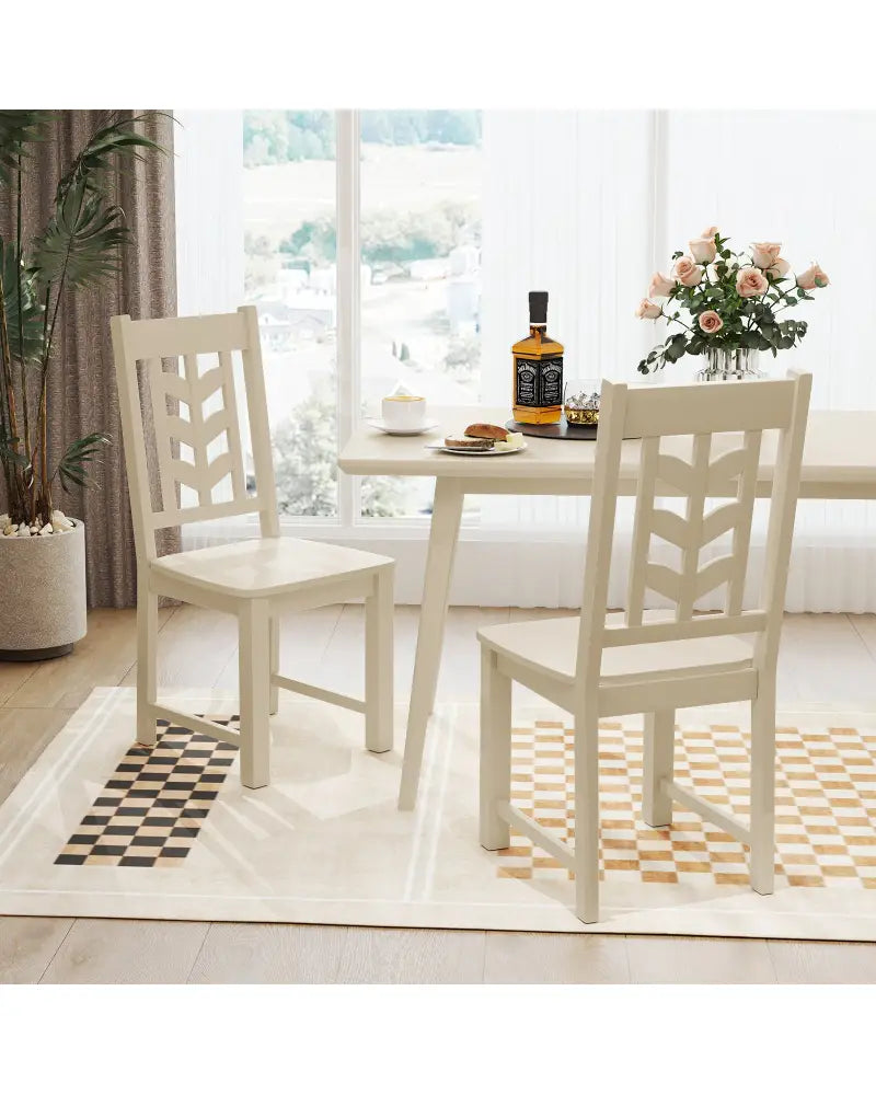 Kitchen Side Dining Chair Set of 2 with Rubber Wood Frame-Cream White - Cream White - Dining Chairs