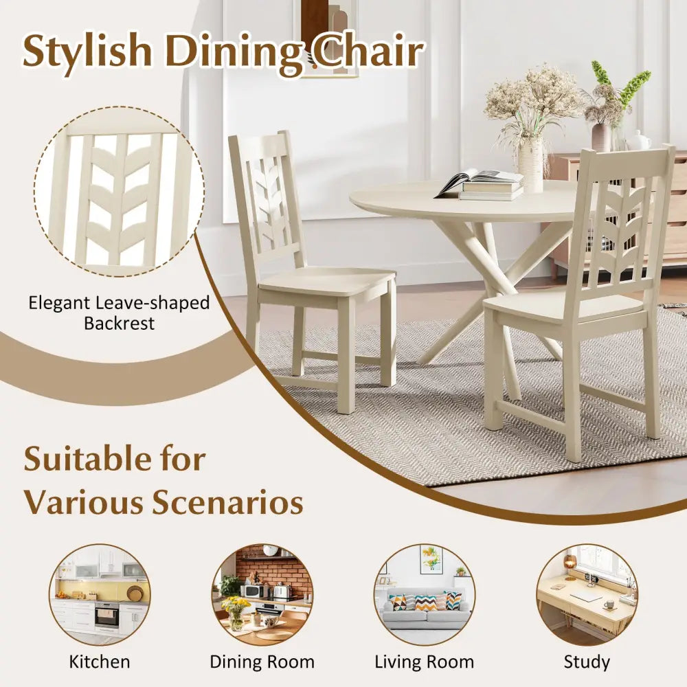 Kitchen Side Dining Chair Set of 2 with Rubber Wood Frame-Cream White - Cream White - Dining Chairs