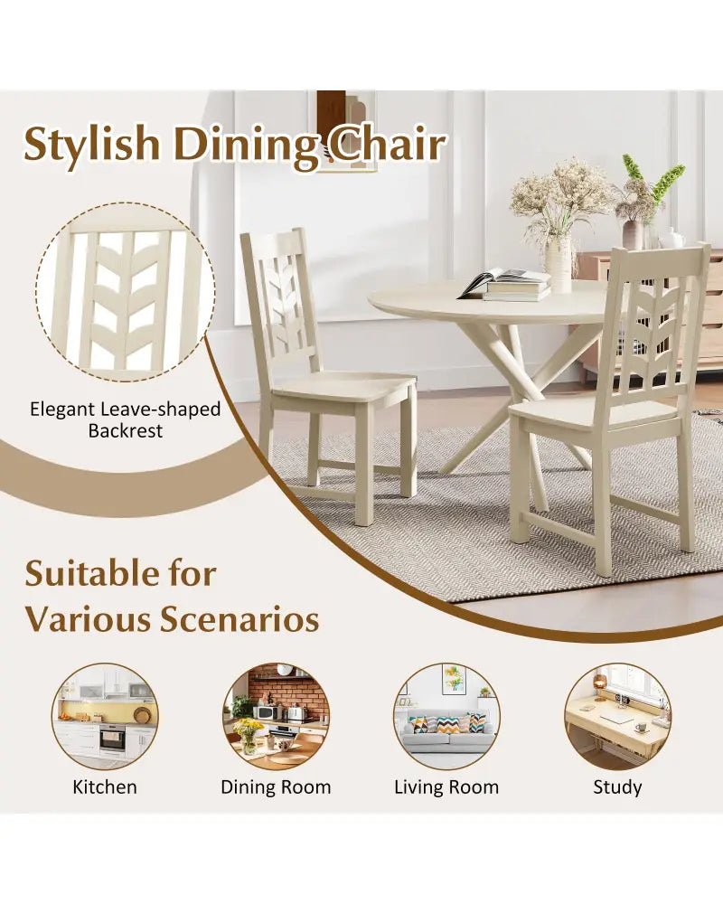 Kitchen Side Dining Chair Set of 2 with Rubber Wood Frame-Cream White - Cream White - Dining Chairs