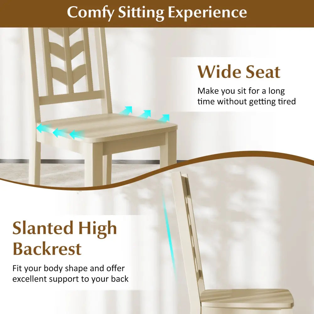 Kitchen Side Dining Chair Set of 2 with Rubber Wood Frame-Cream White - Cream White - Dining Chairs