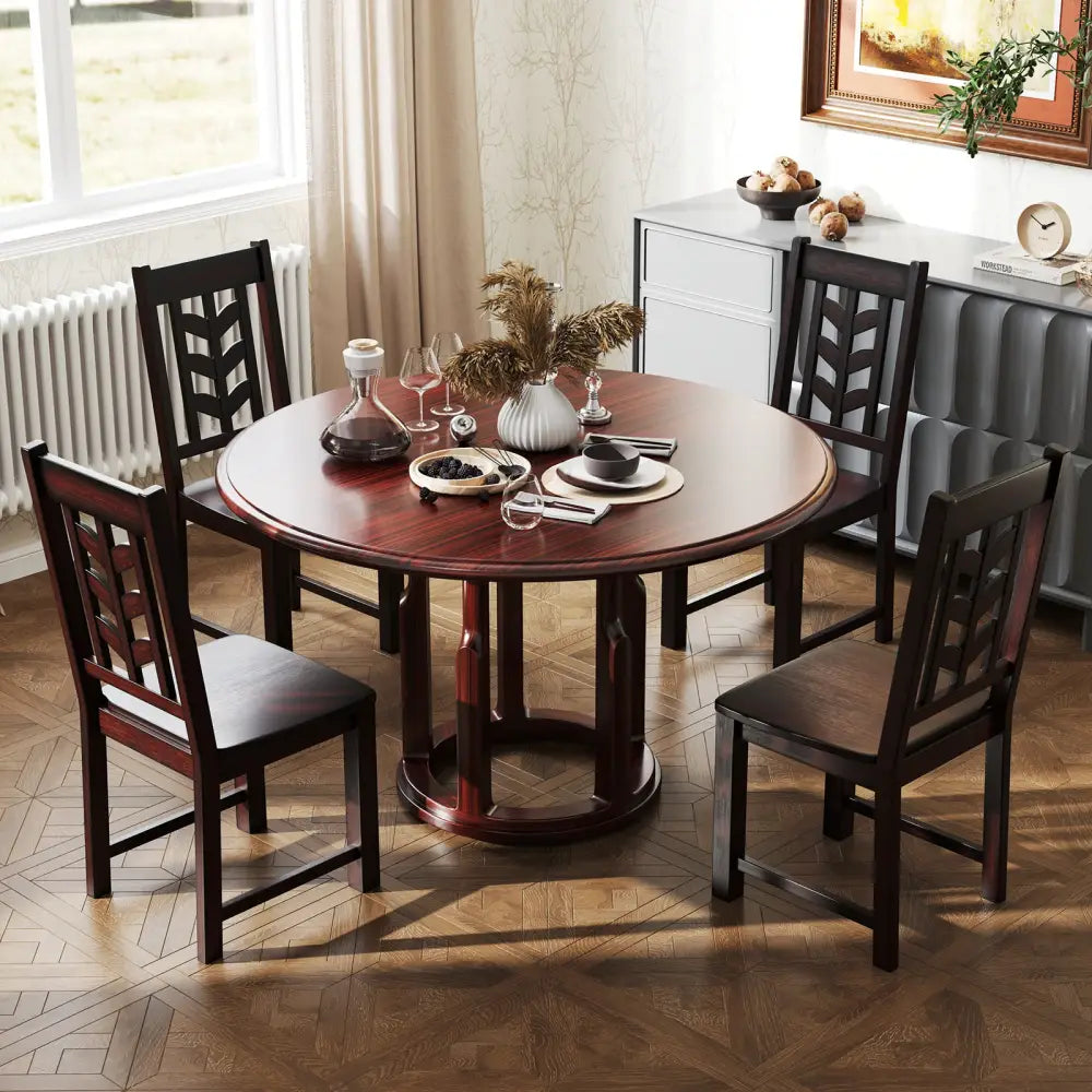 Kitchen Side Dining Chair Set of 2 with Rubber Wood Frame-Rustic Brown - Rustic Brown - Dining Chairs