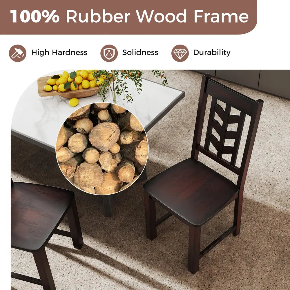 Kitchen Side Dining Chair Set of 2 with Rubber Wood Frame-Rustic Brown - Rustic Brown - Dining Chairs