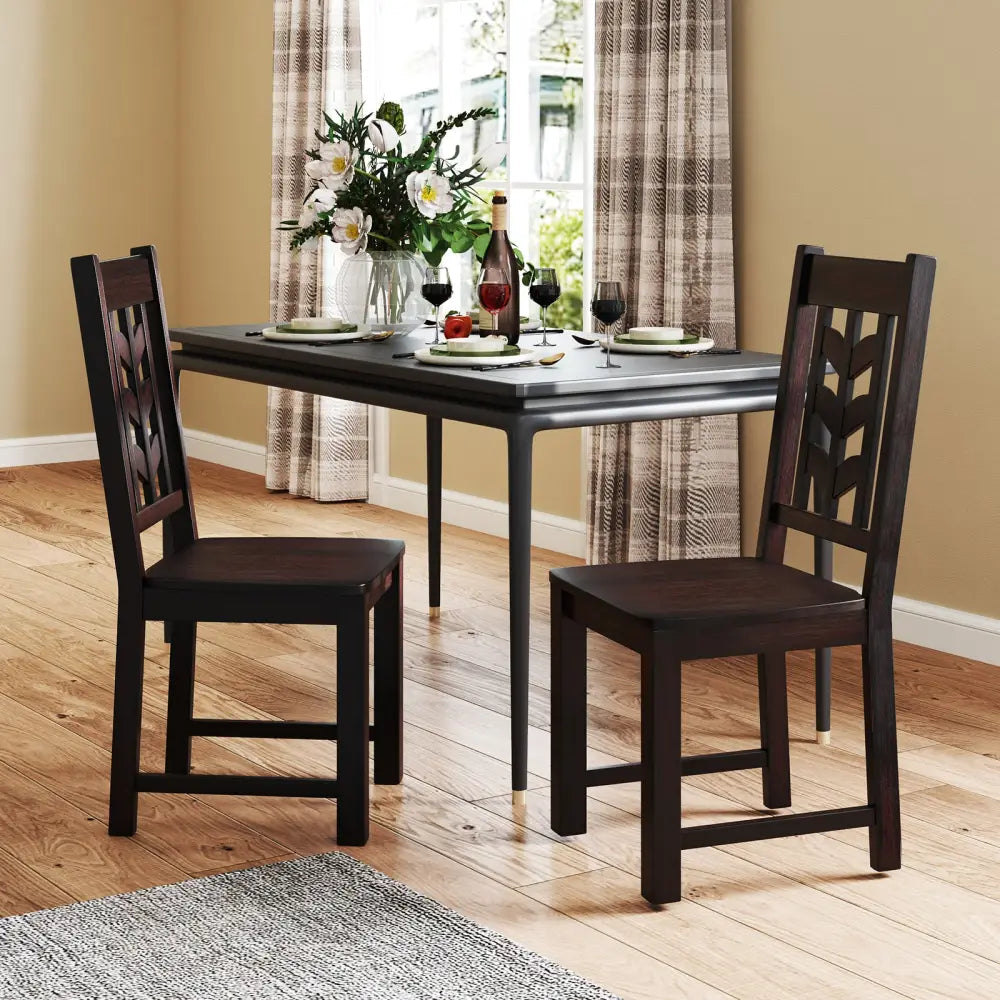 Kitchen Side Dining Chair Set of 2 with Rubber Wood Frame-Rustic Brown - Rustic Brown - Dining Chairs