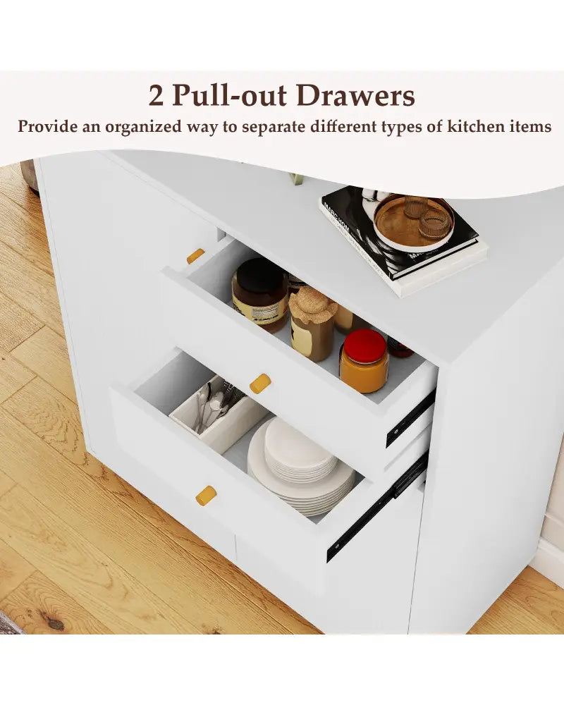 Kitchen Sideboard Buffet Cabinet Coffee Bar Cabinet with 2 Drawers 2 Doors and 3 Adjustable Shelves-White - White