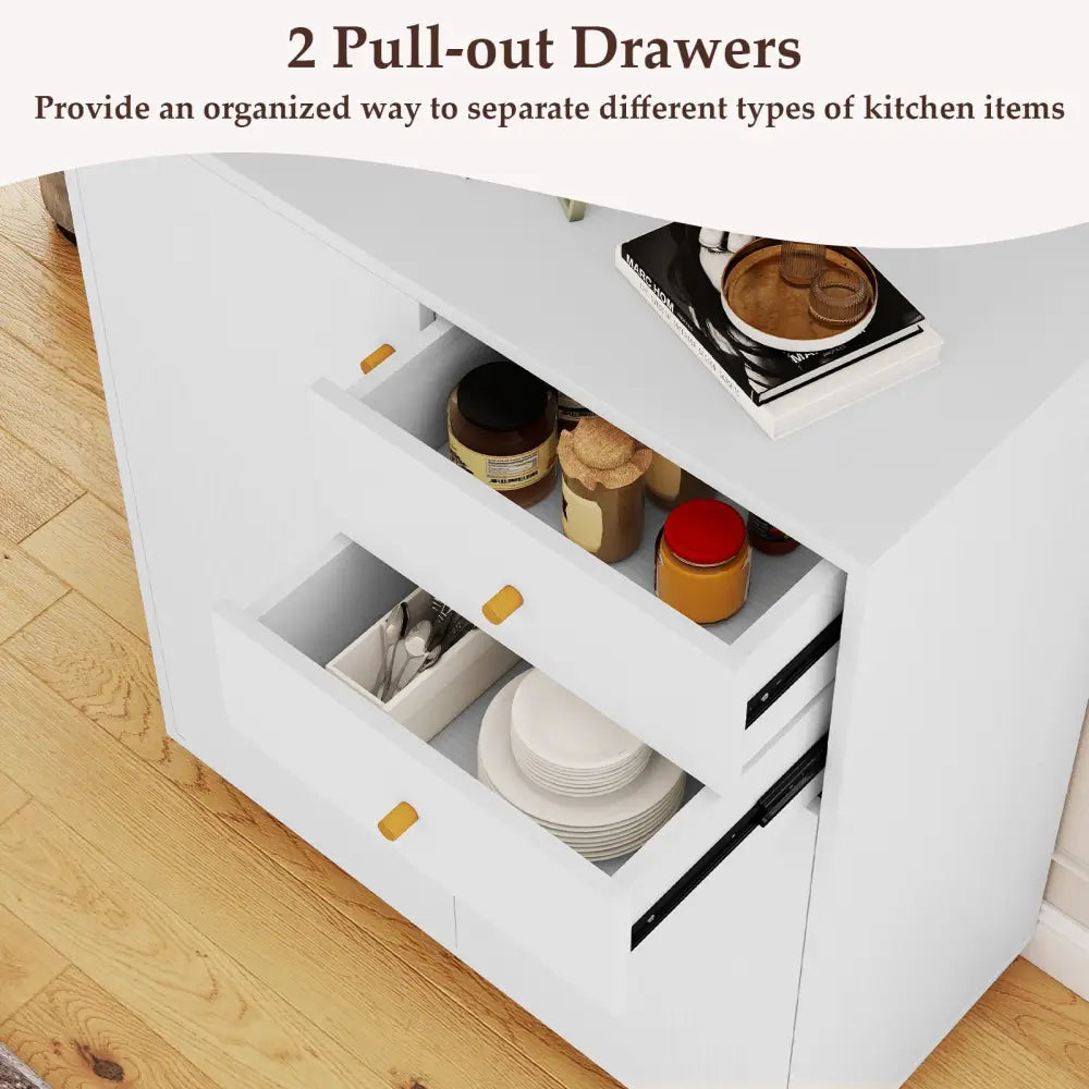 Kitchen Sideboard Buffet Cabinet Coffee Bar Cabinet with 2 Drawers 2 Doors and 3 Adjustable Shelves-White - White