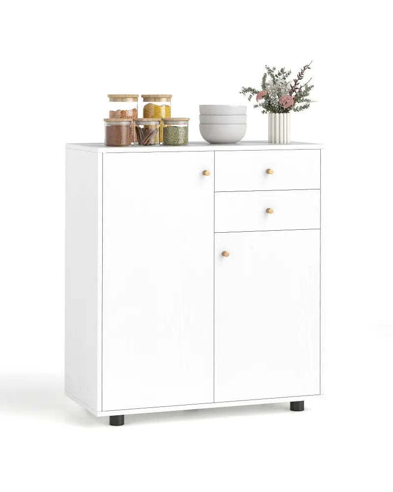 Kitchen Sideboard Buffet Cabinet Coffee Bar Cabinet with 2 Drawers 2 Doors and 3 Adjustable Shelves-White - White
