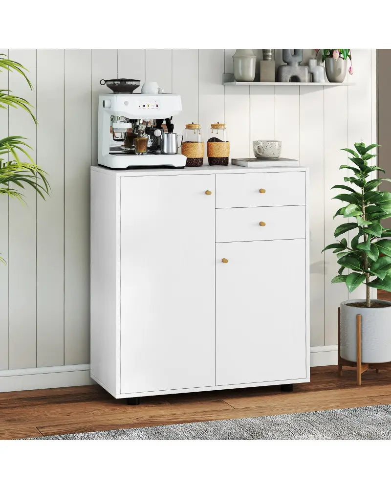 Kitchen Sideboard Buffet Cabinet Coffee Bar Cabinet with 2 Drawers 2 Doors and 3 Adjustable Shelves-White - White